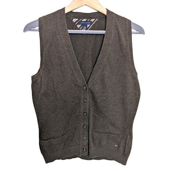 Tommy Hilfiger Cashmere Blend Brown Button Front Sweater Vest Men Size XS Preppy - Picture 1 of 9